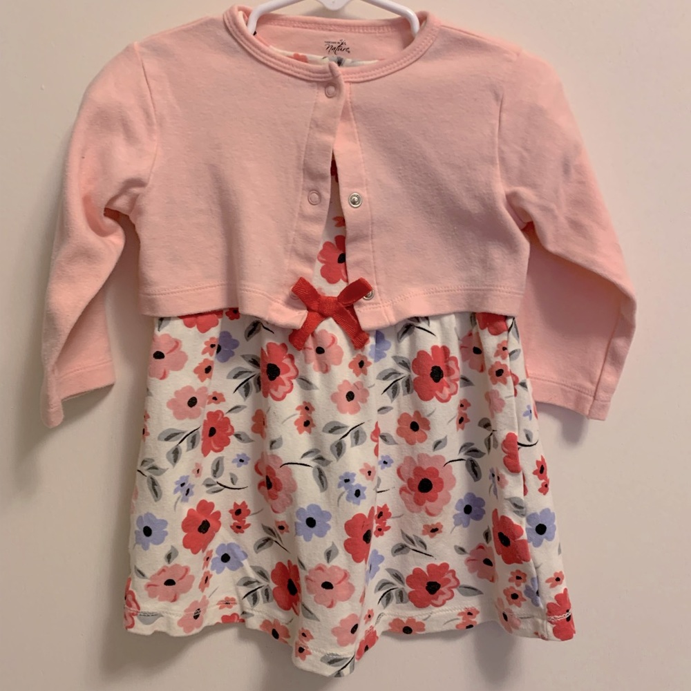 Touched By Nature Short Sleeve Dress and Cardigan Size 24 mos